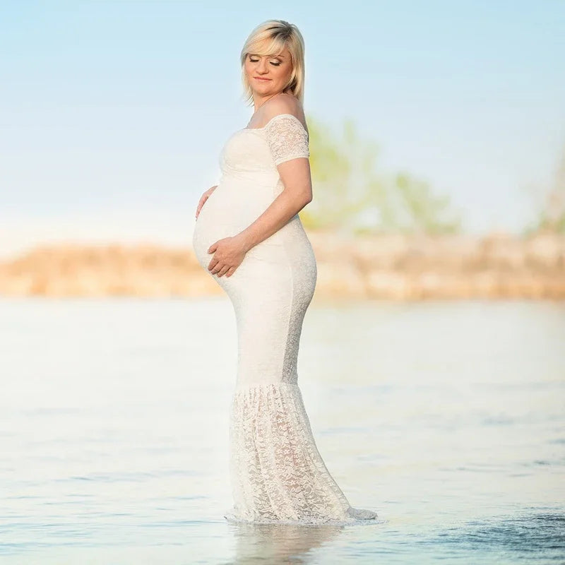 Amelia Meerjungfrau Umstandskleid - Spitze Maxi Elastik