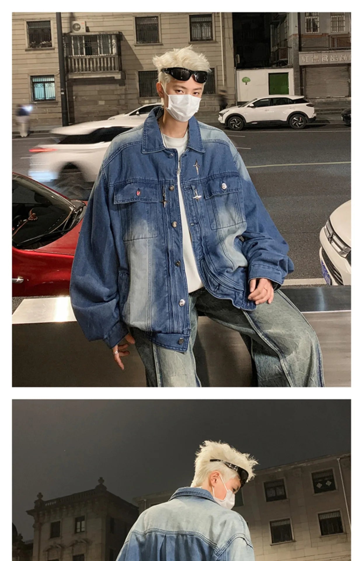 Washed Black Cargo Denim Jacket Men Baggy Zip Up Distressed Outerwear American High Street Blue Loose Casual Jeans Jacket