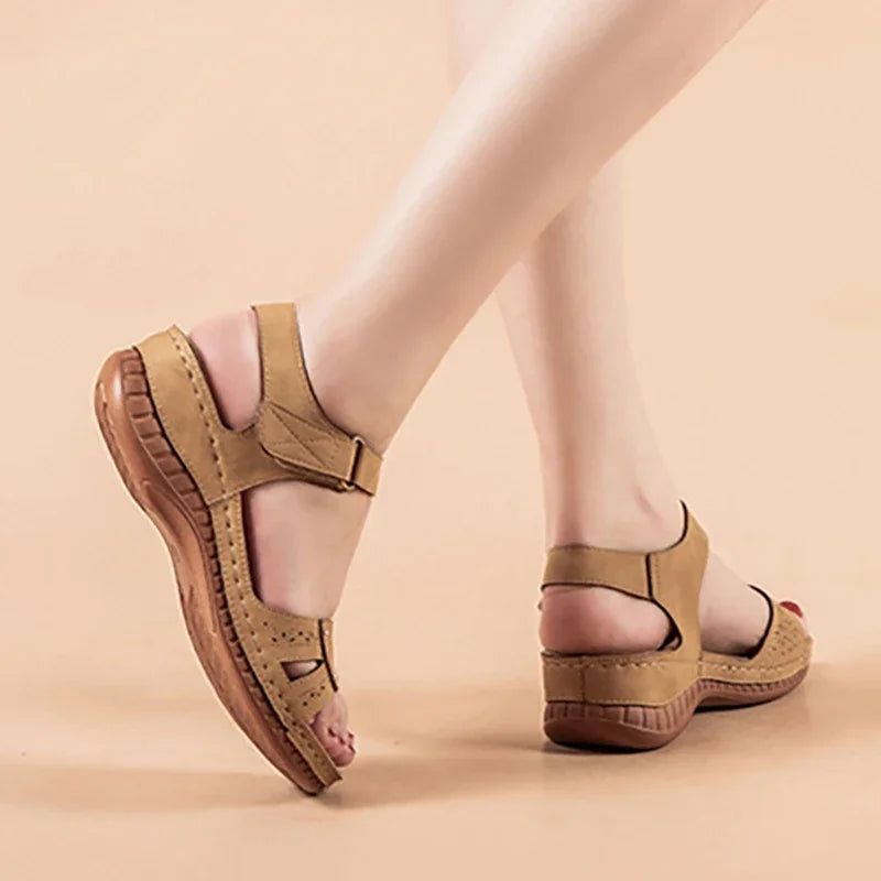 Summer Women's Sandals Wedge Hook&loop Ladies Flats Shoes Sewing Platform Female Open Toe Casual Sandals Plus Size Woman Shoes