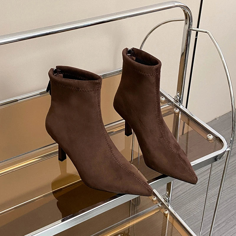 Ghete vintage Ohmmayby, toc subțire - înălțimea tocului 5-8 cm, până la gleznă, căptușeală din fleece