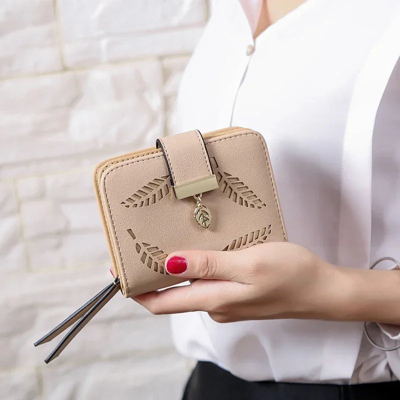 Luxus Frauen Geldbörse Leder Portemonnaie Kurz Reißverschluss Clutch Tasche Klein Ausgehöhlt Blätter Design Mode Marke Geldbörsen