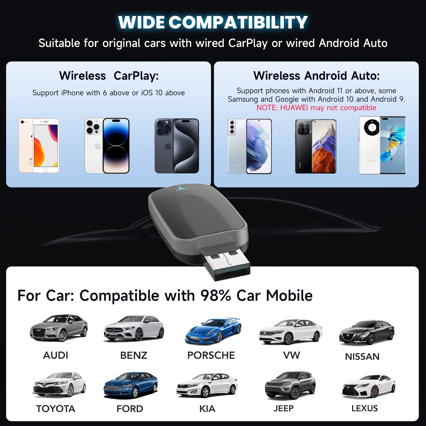 Spedal 2in1 CarPlay Android Auto Kabellos - Plug 5V Mini