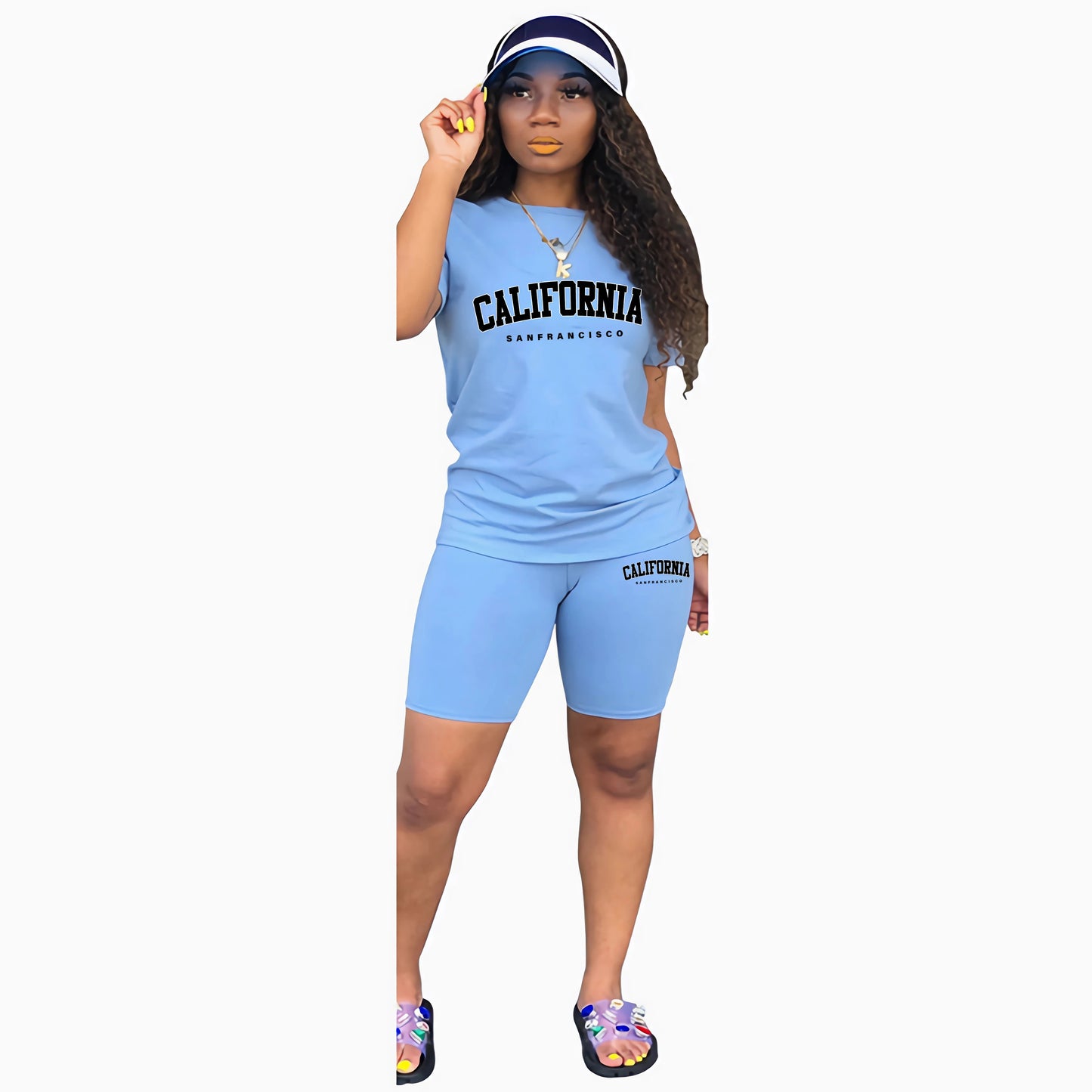 Damen Sommer Trainingsanzug Print T-Shirt+Shorts 2 Teilig Sets Mode Sportbekleidung Kleidung Luxus Casual Jogging Kurze Ärmel Anzug