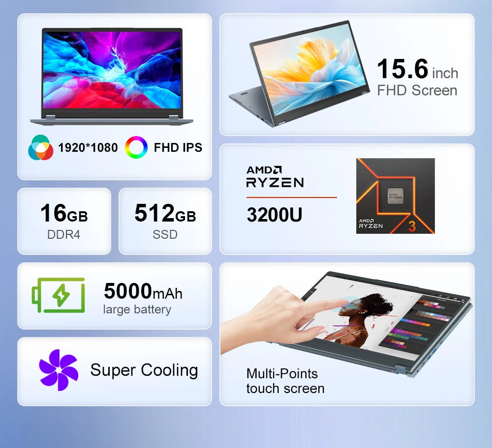 Ninkear ybook15 cu rabatare la 360° - 16 GB RAM, 2,6 GHz, 15,6 inci