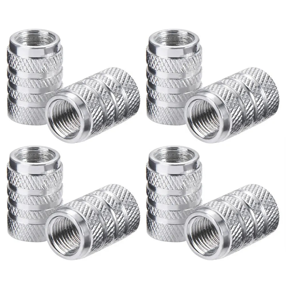 DSYCAR 4 Stück Silber Auto Reifen Ventilkappen Rändelstil Reifen Ventilkappe Aluminium Reifen Rad Ventil Luftventilkappe für US Schrader