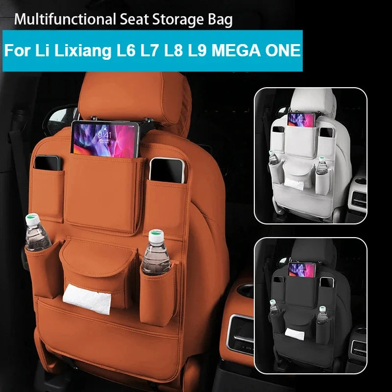 Car Seat Back Storage Bag Large Capacity PU Leather Car Backseat Organizer Storage Bag for Li Lixiang L6 L7 L8 L9 2022 2023 2024