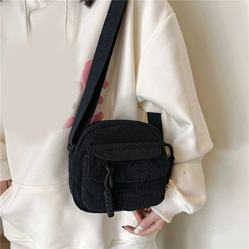 Simple Versatile Crossbody Bag Fashionable Casual Small Square Bag Personalized Commuting Shoulder Bag Corduroy Unisex Trend