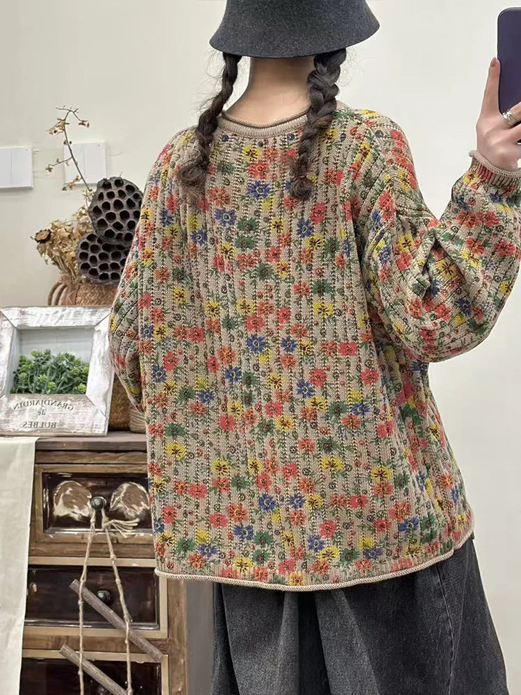 Amax LuluE Pullover Bedruckt Winter OAusschnitt-XL Baumwolle