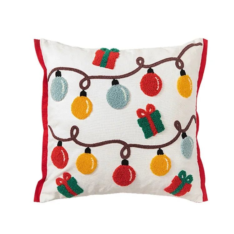 Decoration Cushion Cover Christmas Santa Snowflake Pillow Case Cotton Square Embroidery Pillow Cover 45x45cm