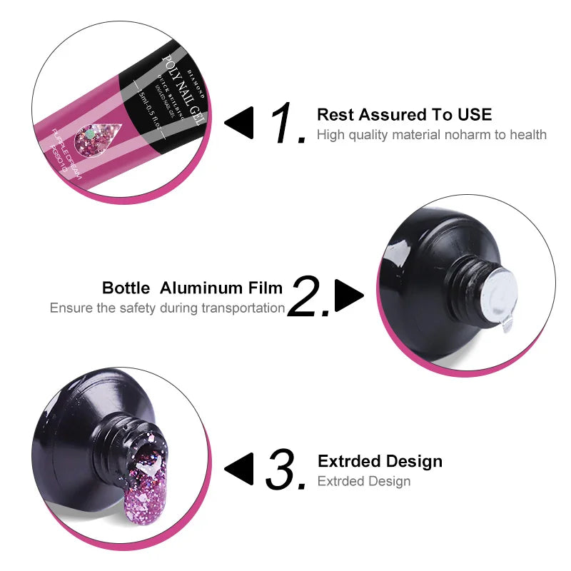 Nail Extension Kit Acrylic Gel Polish Nail Polish with UV LED Nail Lamp Manicure Kit and Base Coat Top Coat for Salon and Home