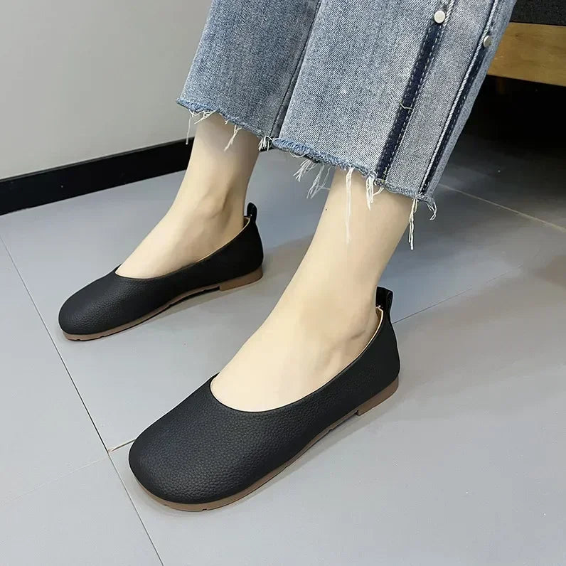 Damen Slip-on Leder Loafers 2025 - Frühling Herbst Mode Ballet Schuhe - Ladies Casual Runder Zeh Süße Flats Krankenschwester Sneakers