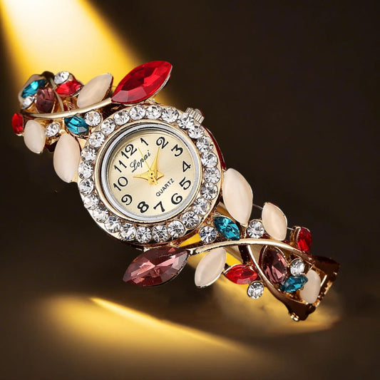 Vintage Strass Blumen Damen Uhren - Luxus Weiblich Armband Uhr Stahlband - Mode Quarz Damen Uhr Geschenk