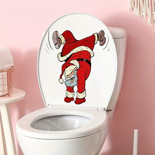 1pc Funny Santa Claus Toilet Bathroom Stickers - Self-Adhesive Waterproof Christmas Decorations- Perfect Christmas Gift Idea!