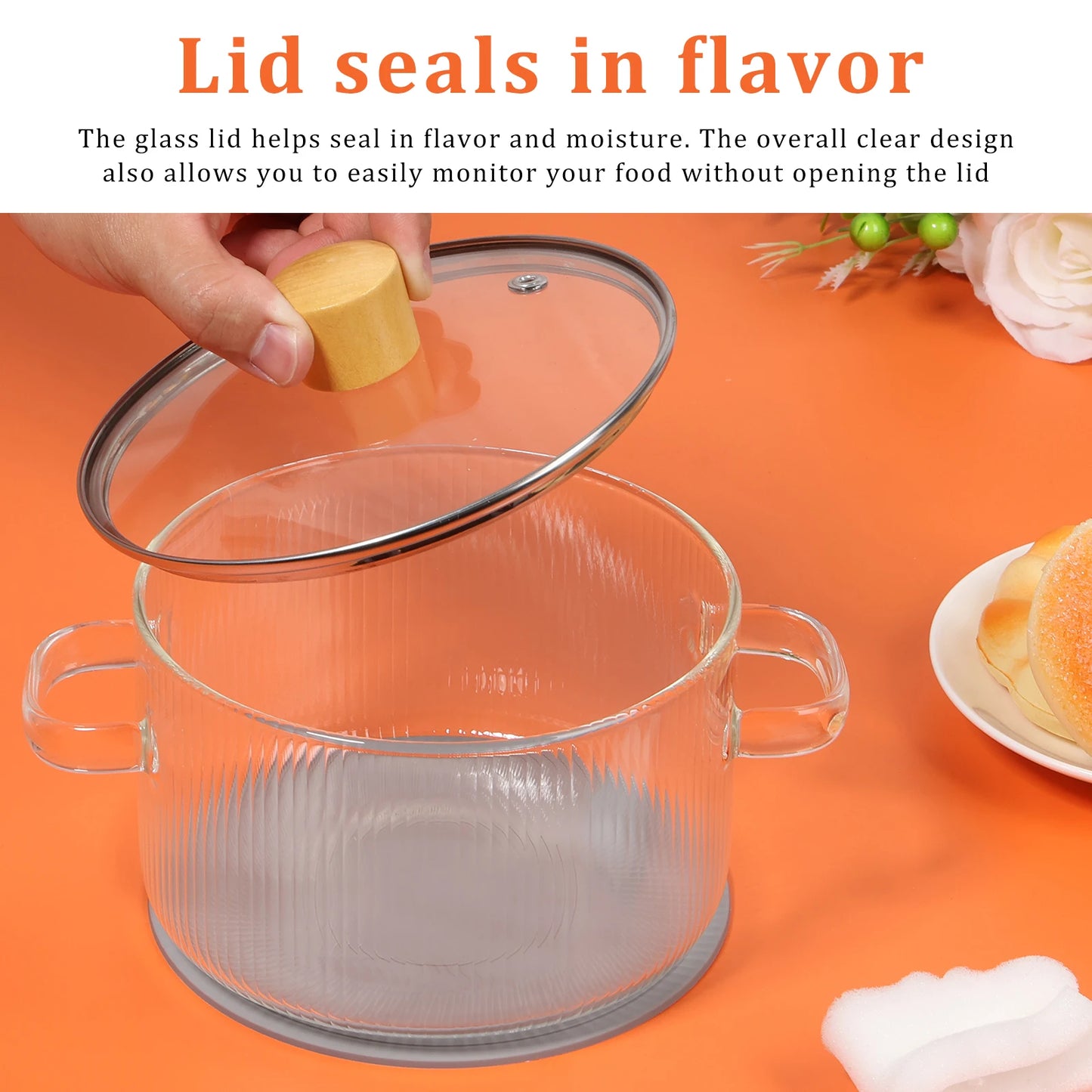 Transparent Soup Pot Heat Resistant High Borosilicate Glass Dual Handles Nonstick Glass Saucepan With Cover Kitchen Cooking Tool
