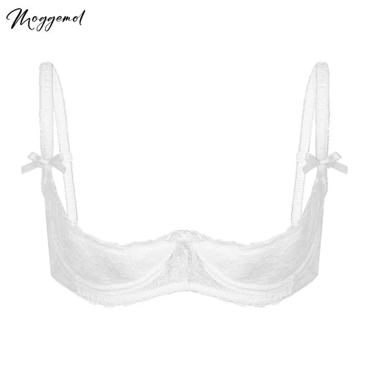 Women's 1/2 Cup elegant Bra Underwire Push Up Lace Trim Padded Bandeau Adjustable Straps Lingerie Underwear Back with Hook Bustier