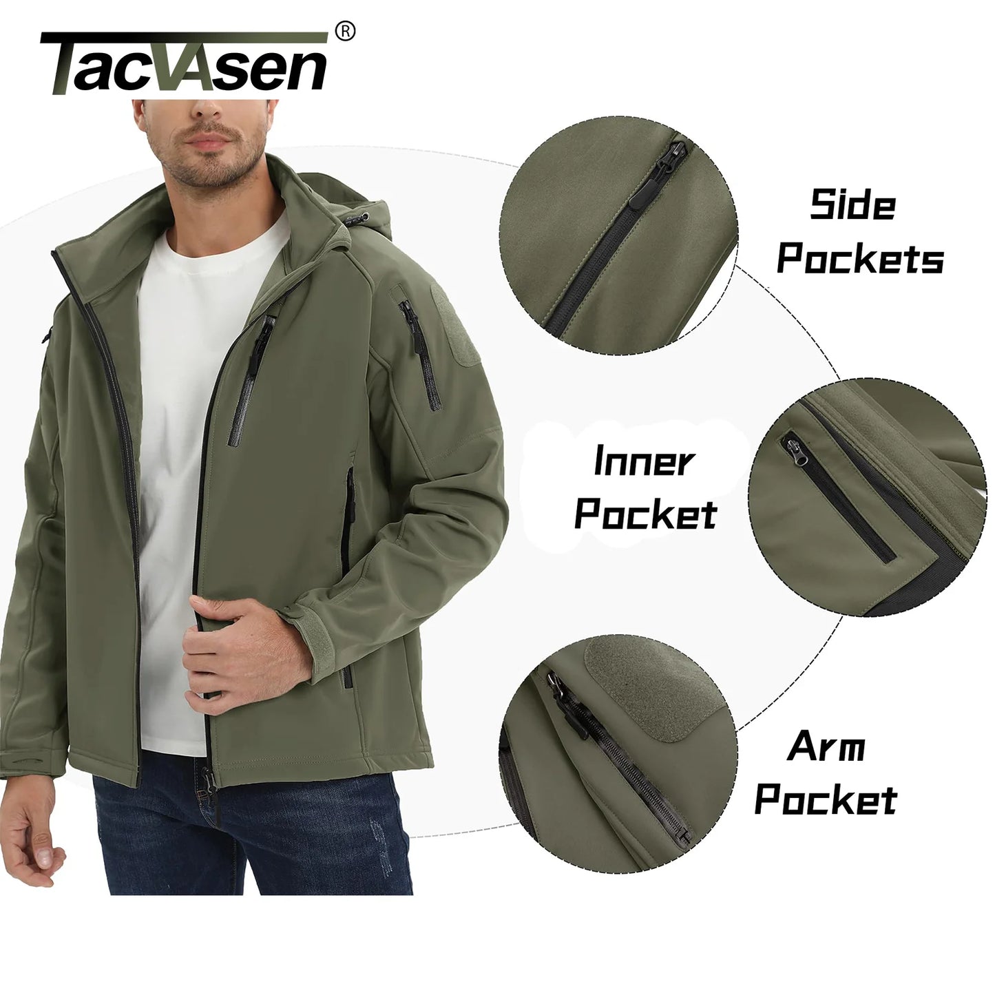 TACVASEN Winddichte Fleece-Jacke - Größe M, Wasserdicht