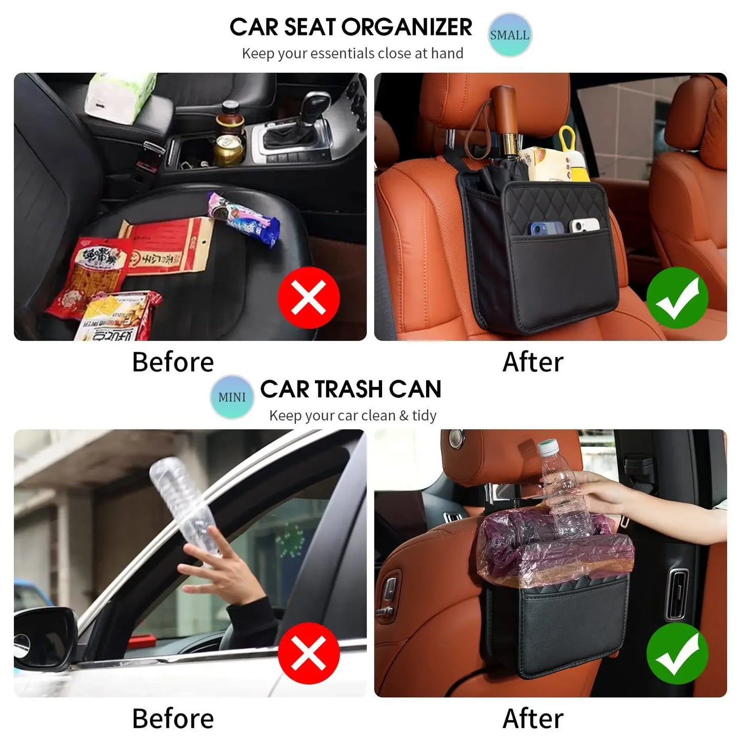 Multifunktionale Auto Sitzrücken Aufbewahrungstasche - Leder Speichertasche Mülltasche - Aufbewahrung Mülleimer für die meisten Modelle