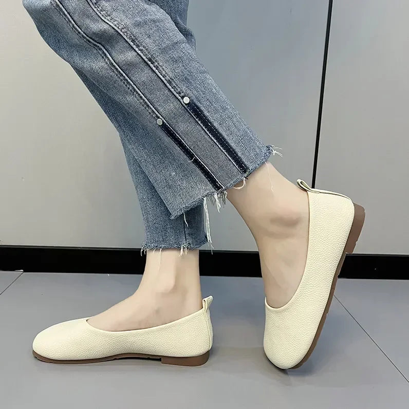 Damen Slip-on Leder Loafers 2025 - Frühling Herbst Mode Ballet Schuhe - Ladies Casual Runder Zeh Süße Flats Krankenschwester Sneakers