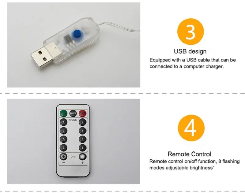 FEICAN Fairy LED Curtain Lights - USB Fernbedienung Wasserdicht