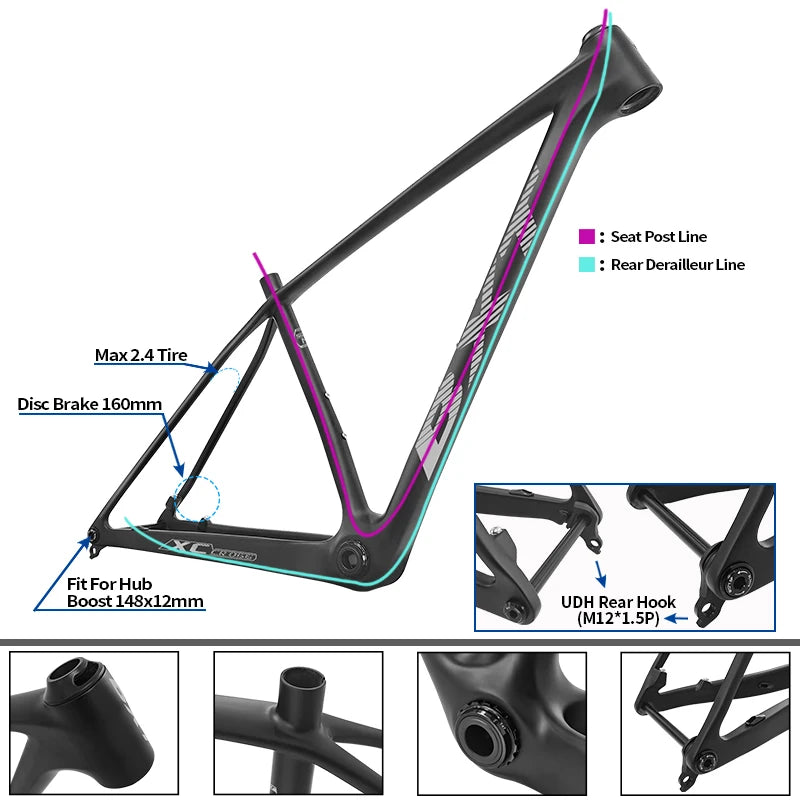 BXT T1000 carbon mtb frame 29er carbon bike frame 29 carbon mountain bike frame boost 148*12 disc brake bicycle frame UDH hanger