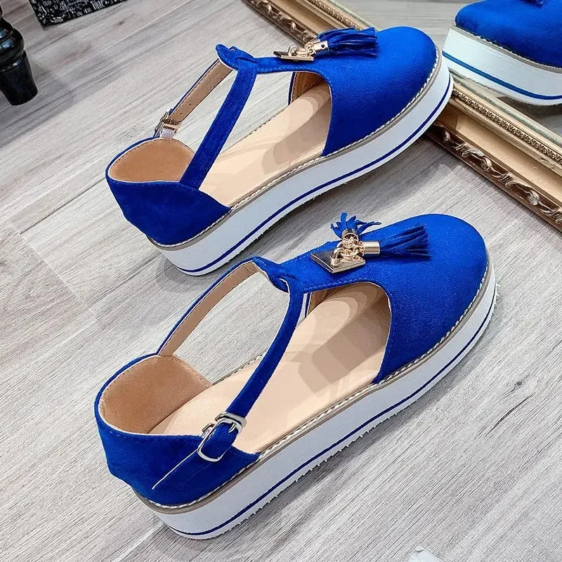 Women's Sandals Summer 2025 Casual Flat Platform Heel Tassel Buckle Strap Female Sandals Platform Vulcanized Shoes for Women New