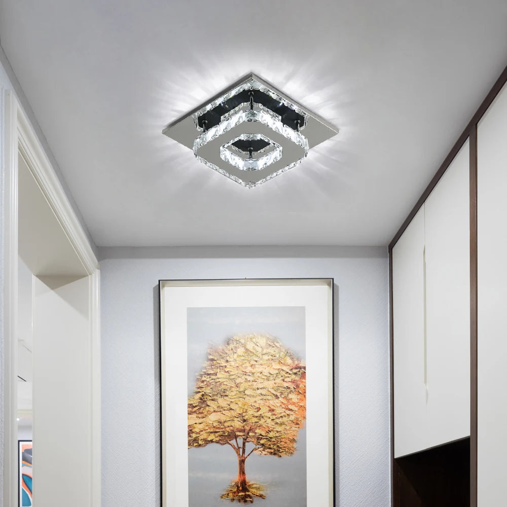 Crystal LED Ceiling Light Modern Ceiling Lamp 12W 6500K Modern Square Ceiling Light LED Chandelier for Kitchen Bedroom,Dia 20cm