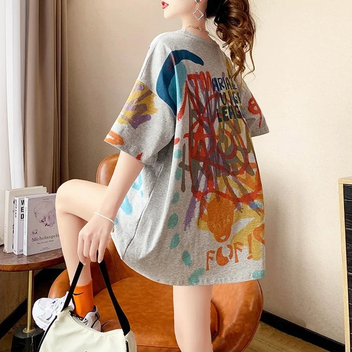 Sommer-T-Shirt 2025: Short-sleeved T-shirt Women's Pure Cotton Summer - New Loose Slim Round Neck Versatile Outside Printed Design Top Trendy Collection