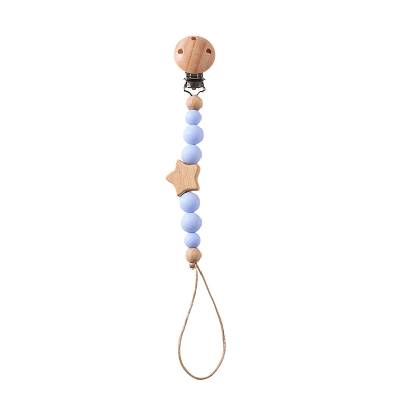 Baby Pacifier Chain Star Customizable Beads Wooden Pacifier Clips BPA Free Handmade Holder Chain Infant Nursing Teether Chain