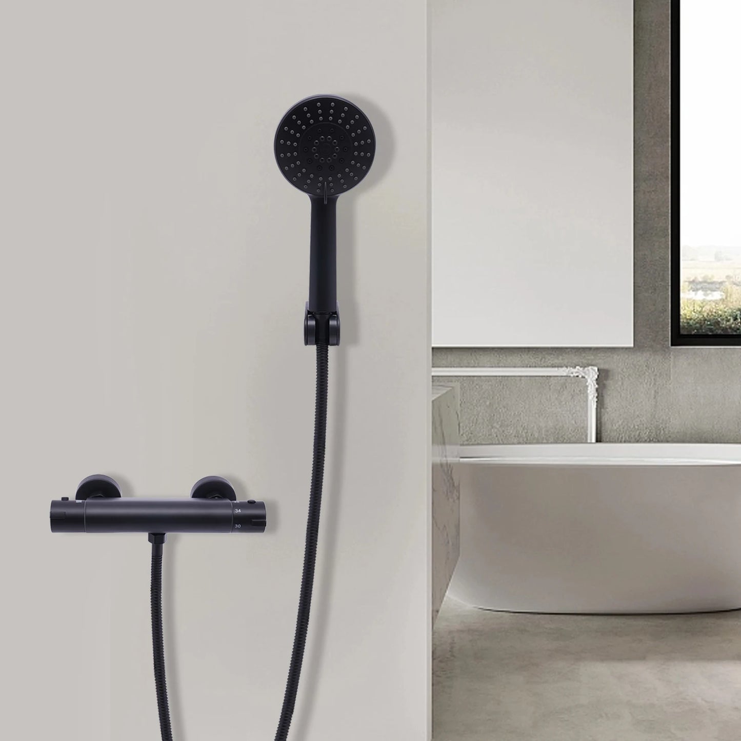 NONE Thermostatisches Handbrause-Set 3 Modi Wandmontage 38°C-Regelung