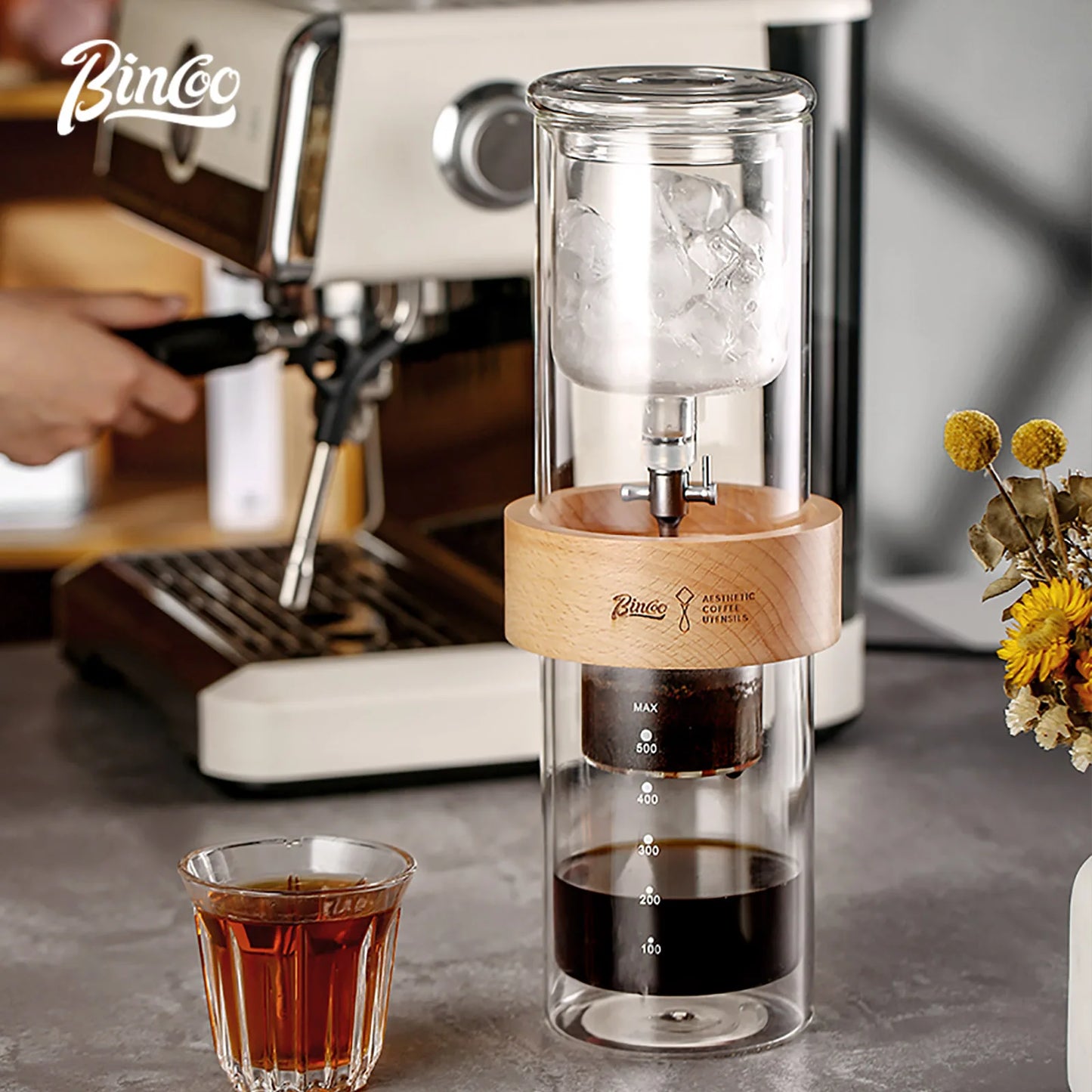 Glass Ice Drip Cold Brew Coffee Pot Portable Ice Cold Drinking Coffee Maker Home Kitchen Use Pour Over Kettle Removable Cleaning