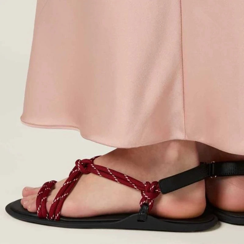 Damen Seil-Knoten Zehentrenner Sandalen - Weiche Sohle Komfort Sommer - Geflochtene Riemen Fashion Sandalen