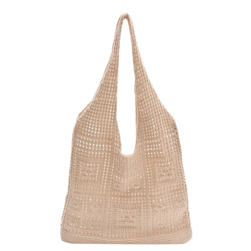 Knitted Handbags Beach Bags Lightweight Students Shoulder Casual Tote Female Style Shopping Woven Bags For Women Girls