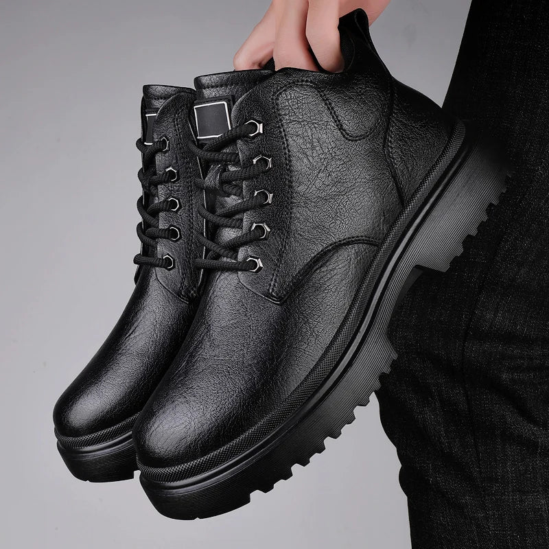 YEISNDOOCN Ghete de toamnă pentru bărbați, cu gleznă, cu vârf înalt - Mărime variabilă, toc plat, partea superioară din piele