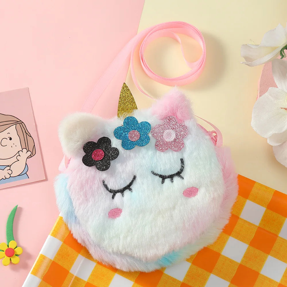 Children's Bag Unicorn Crossbody Bag Baby Girls Bag Plush Shoulder Bag Girls Round Cute Coin Purse Kids Gifts