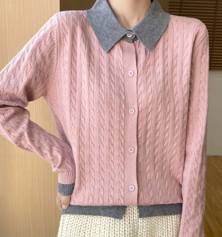 CN Fujian Zweiteiliger Strickcardigan - Größe L Polyester Knopf