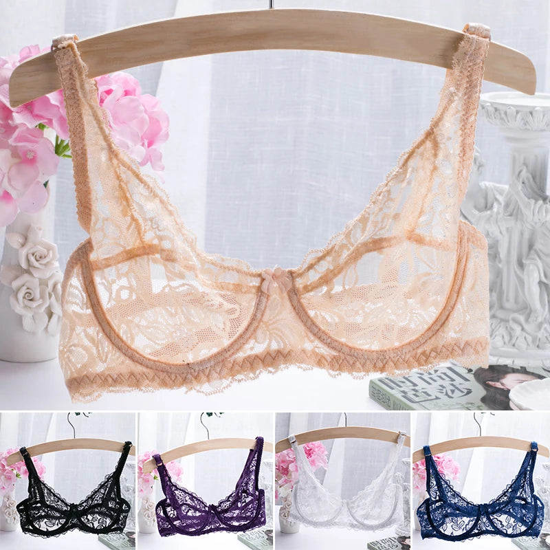 Women underwear Comfy Classic elegant Lingerie Lace Transparent elegant women's bra Solid Underwire Elastic Soft Bra Seamless calcinha