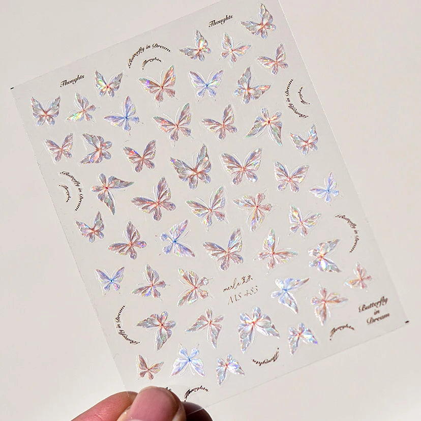 Fantasy Shiny Shell Light Butterfly Rhinestone Bohemia Hot 5D Soft Embossed Relief Nail Art Sticker 3D Decal Decoration Manicure