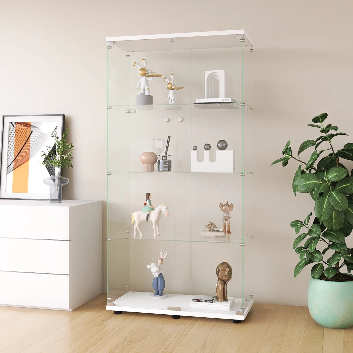 Rosahqnda Vitrine 4 Ebenen Gehärtetes Glas Elegant