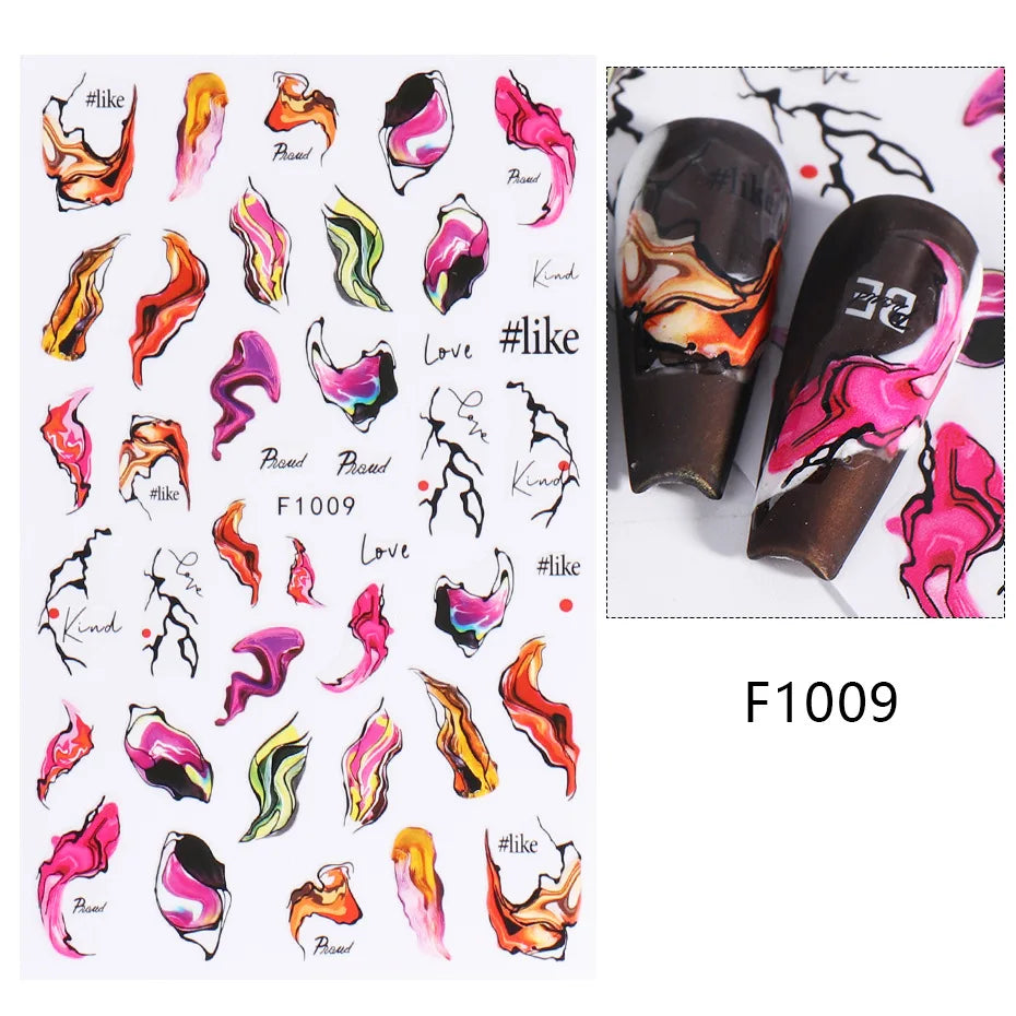 New Spring Fresh Flowers Butterfly 3D Nail Stickers Colorful Laser Butterflies Geometric Pattern Stickers Nail Decoration 1PCS