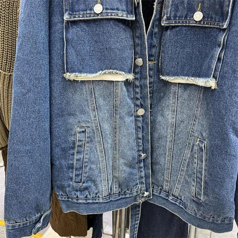 Real Fox fur thick warm denim parkas female winter coat