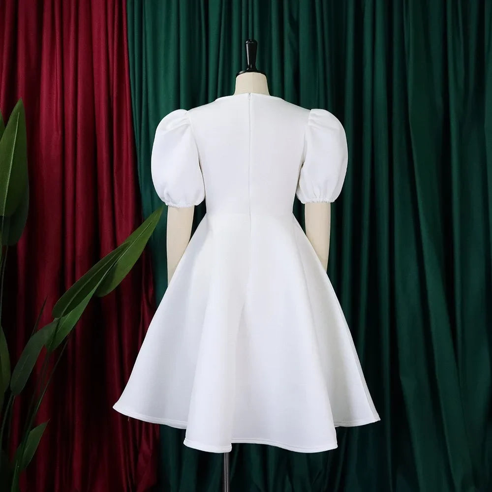 Elegante Kleider Für Frauen 2024 O-Ausschnitt Kurze Ärmel Hohe Taille Plissiert Midi Luxus Weiblich Geburtstag Party Dinner Vestidos