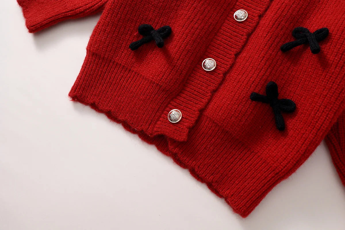 V-TREECN Roter Strickcardigan - Gr 3-6Y Polyester O-Kragen