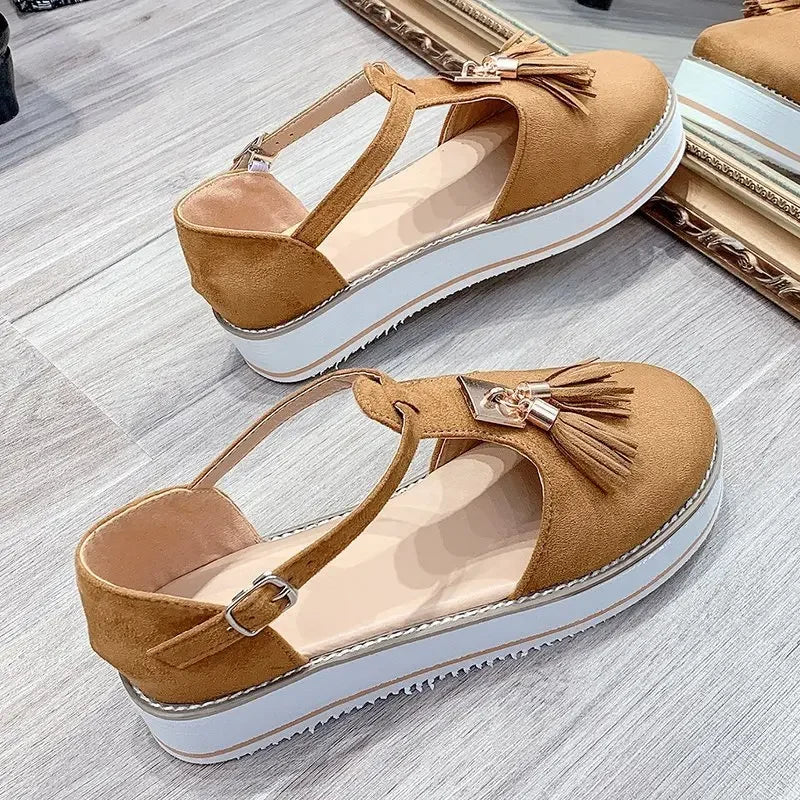 Women's Sandals Summer 2025 Casual Flat Platform Heel Tassel Buckle Strap Female Sandals Platform Vulcanized Shoes for Women New