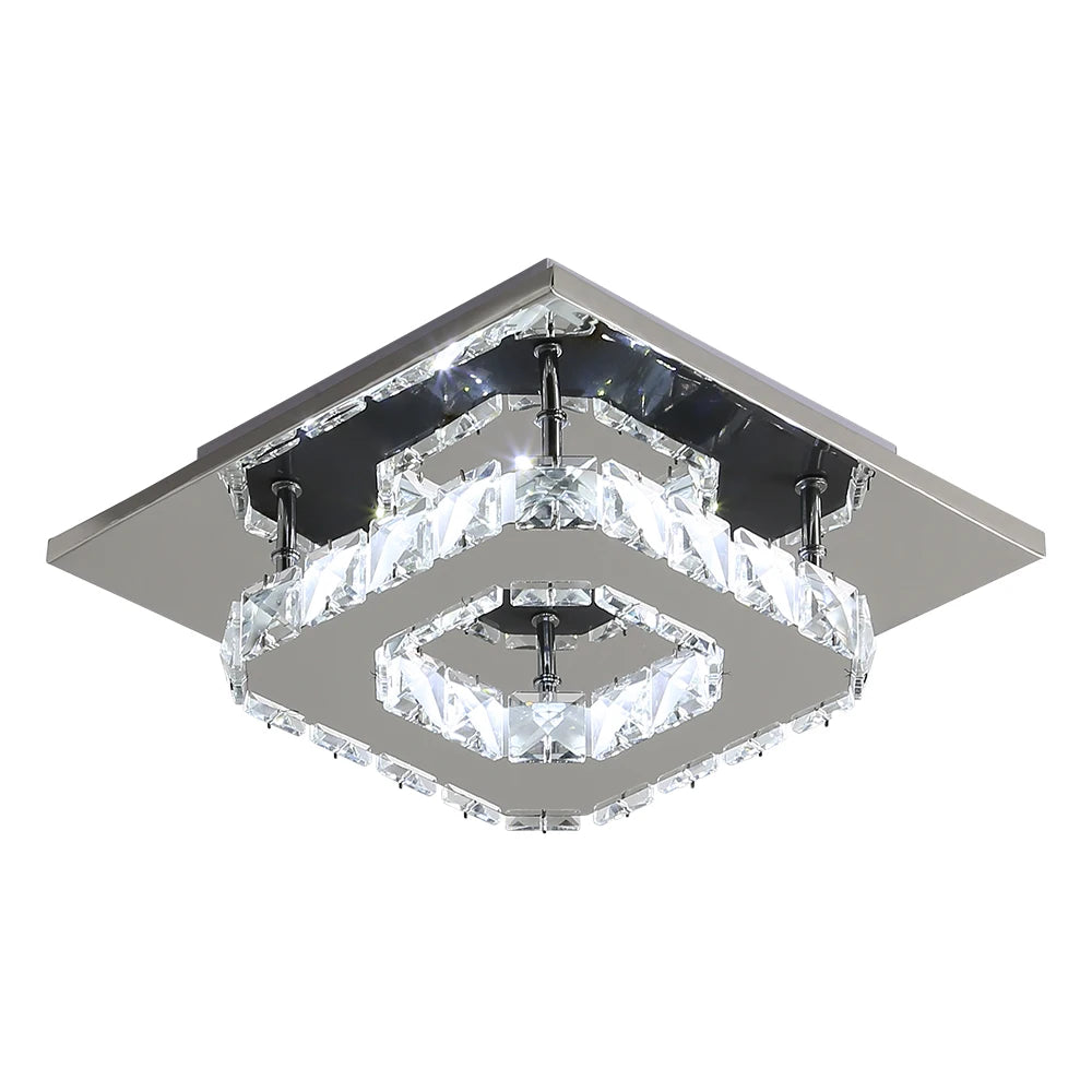 Crystal LED Ceiling Light Modern Ceiling Lamp 12W 6500K Modern Square Ceiling Light LED Chandelier for Kitchen Bedroom,Dia 20cm