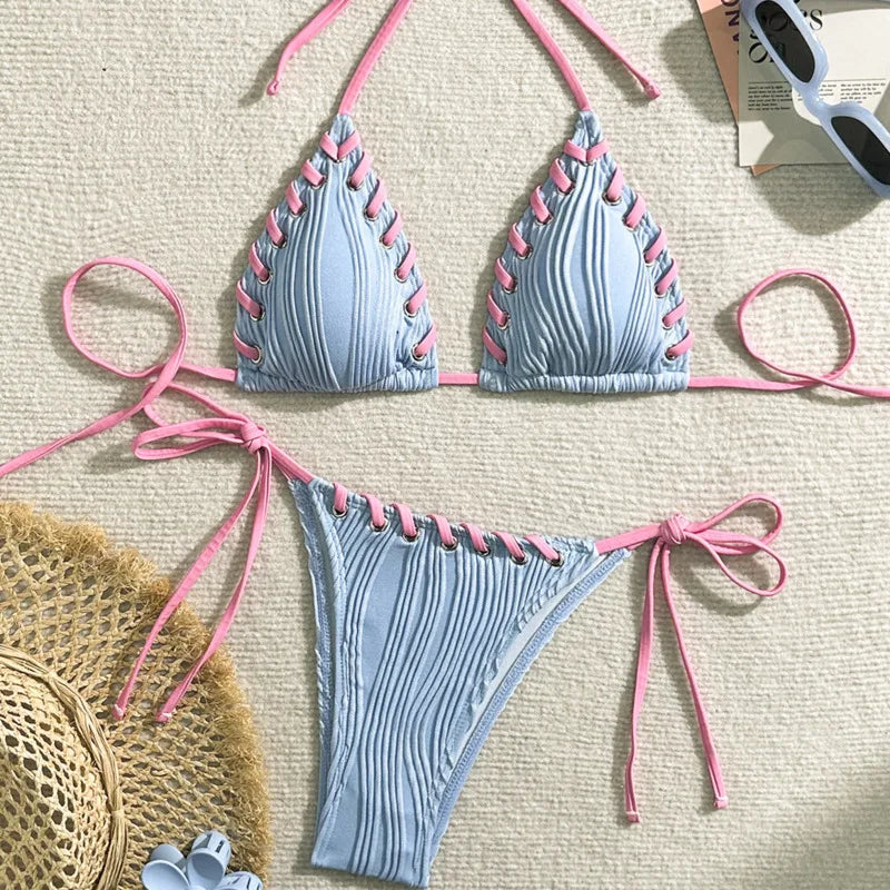 Elegant Bikinis Nylon Spandex Wire-Free Support Low Waist Brasilianischer Bikini Set