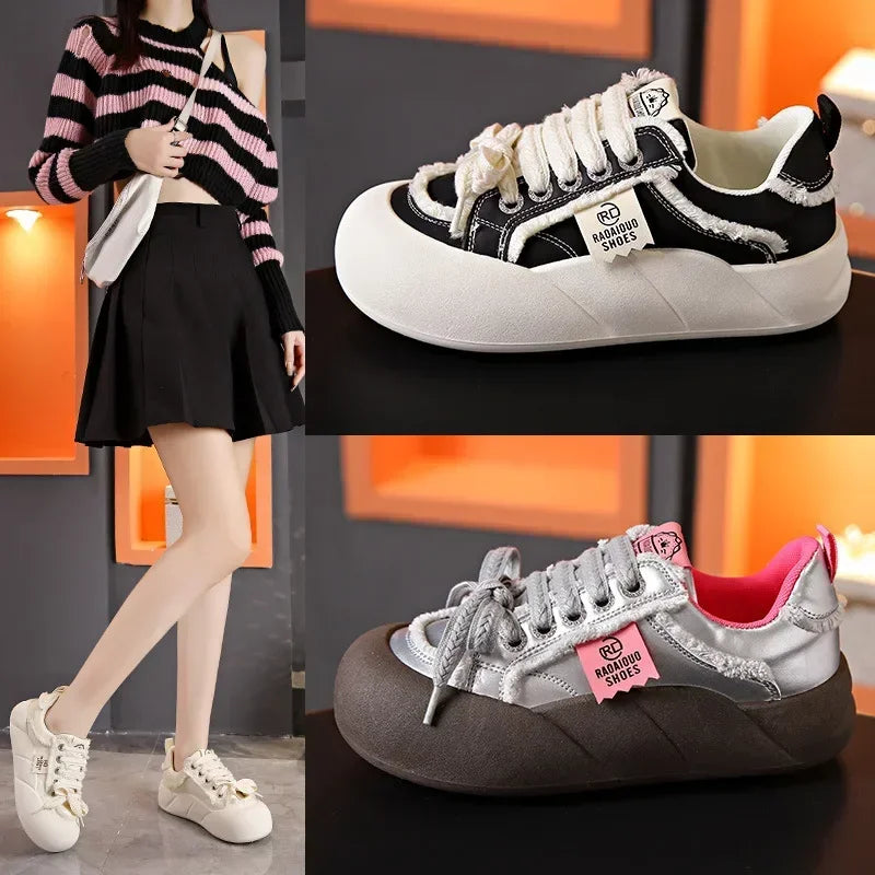 Women Flat New Wave Platform Sneakers Female Autumn New Round Toe Mixed Colors Women Casual Shoes Comfortable Breathable Loafers