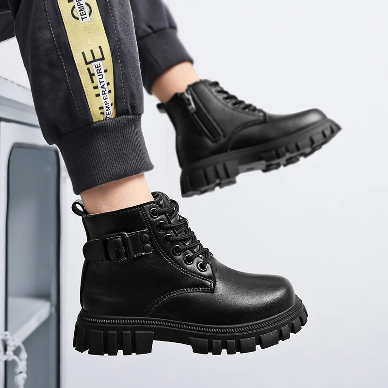 Herbst Mädchen Schnee Stiefel Mode Weiche Pu Leder Retro Britischen Stil Kinder Casual Schuhe Luxus Im Freien Nicht-slip Kinder stiefel