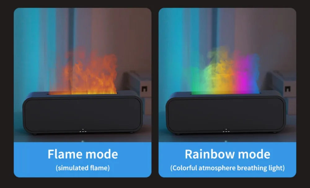 Humidifier Flame Aromatherapy Diffuser Can Add Essential Oils 7 Colours Flame Diffuser Timing Protection USB Desktop Humidifier