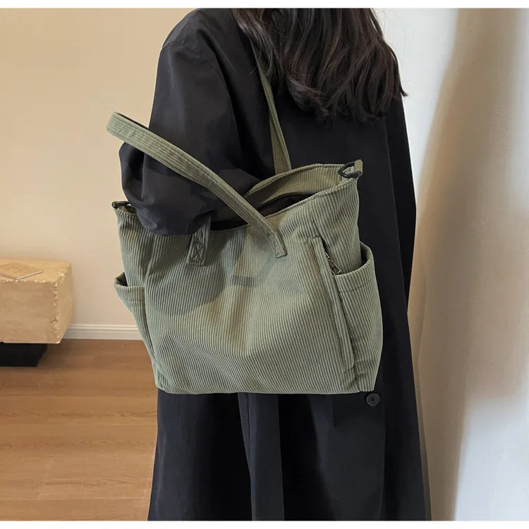Fashion Versatile Shoulder Bag College Wind Commuting Corduroy Square BagUnisex Large Capacity Leisure Portable Crossbody Bag