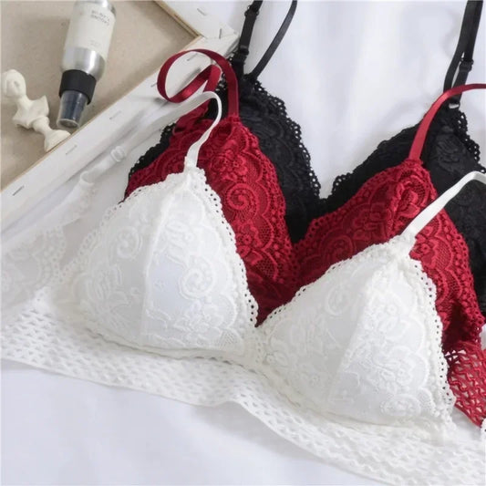 Lace Embroidery Bra Women elegant Deep V Underwear Floral Brassiere Stretch Seamless Push Up Lingerie Bralette Triangle Cup Padded